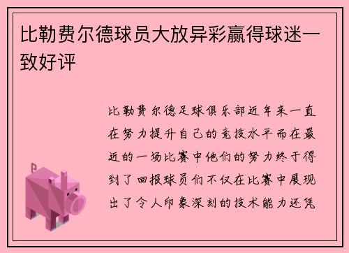 比勒费尔德球员大放异彩赢得球迷一致好评